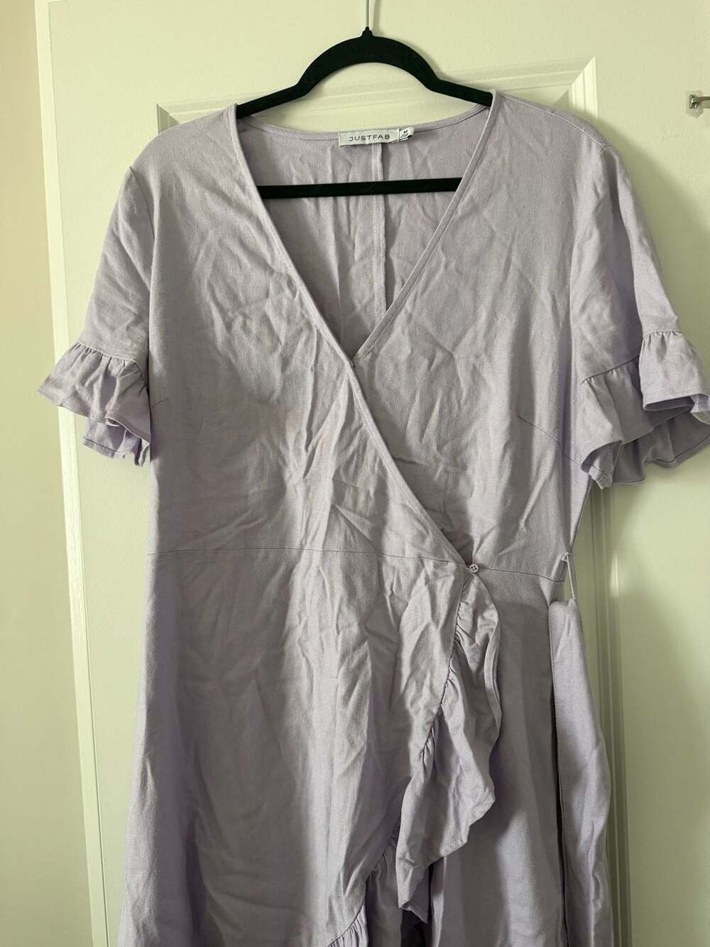 JustFab Lilac Ruffle Wrap Dress Size M
